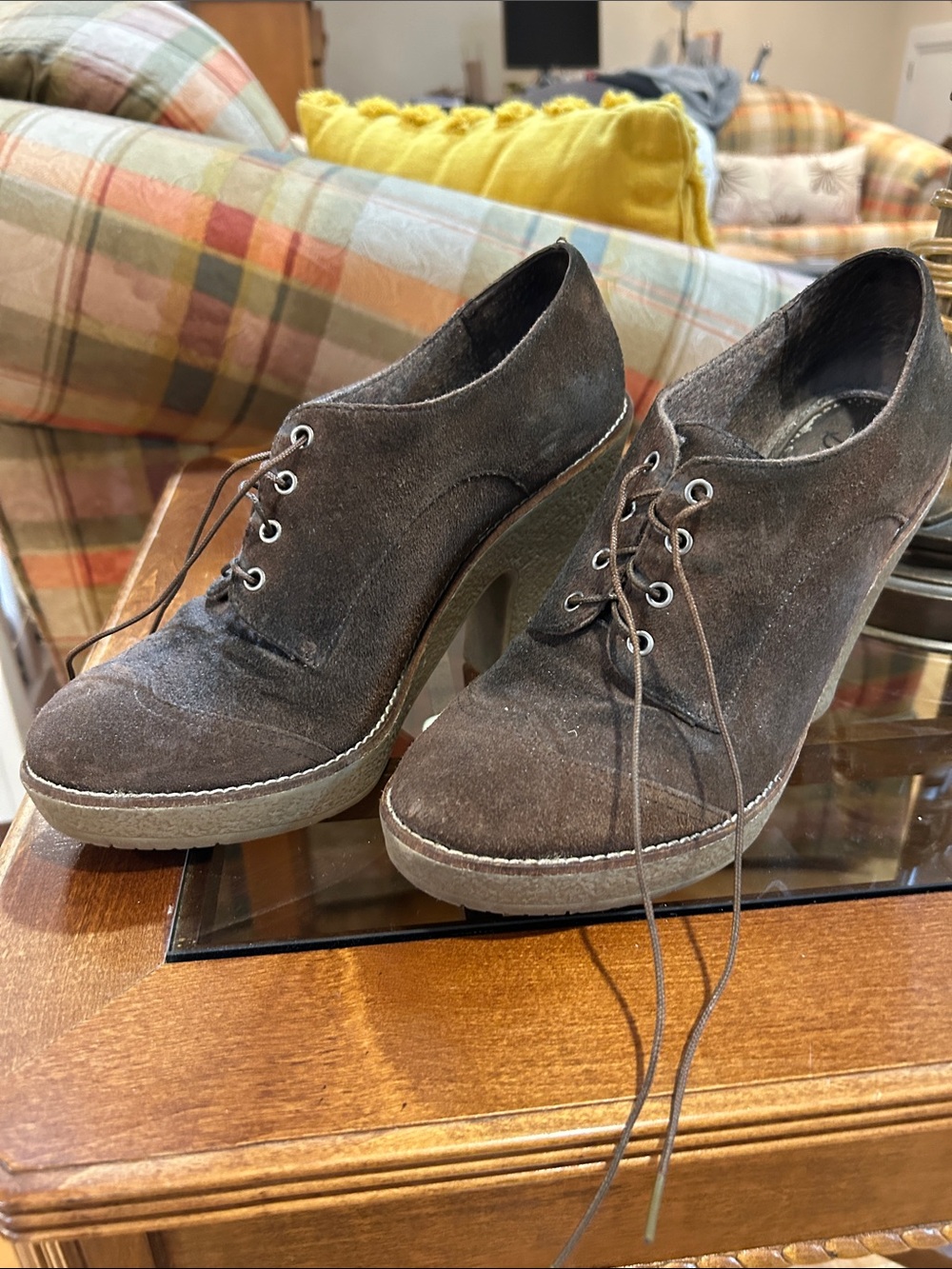 Sam Edelman Suede Lace-Up Platform Oxford — Chocolate Brown